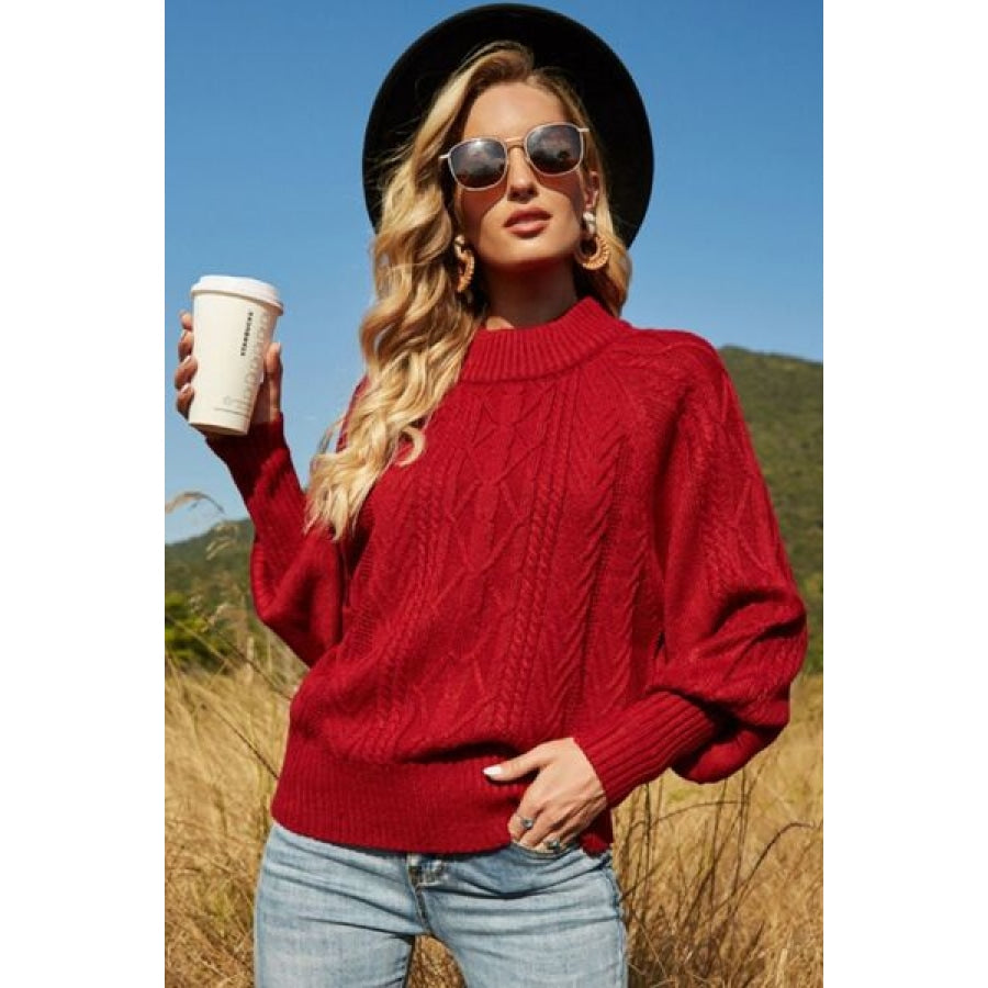 Ribbed Mock Neck Lantern Sleeve Sweater Clothing