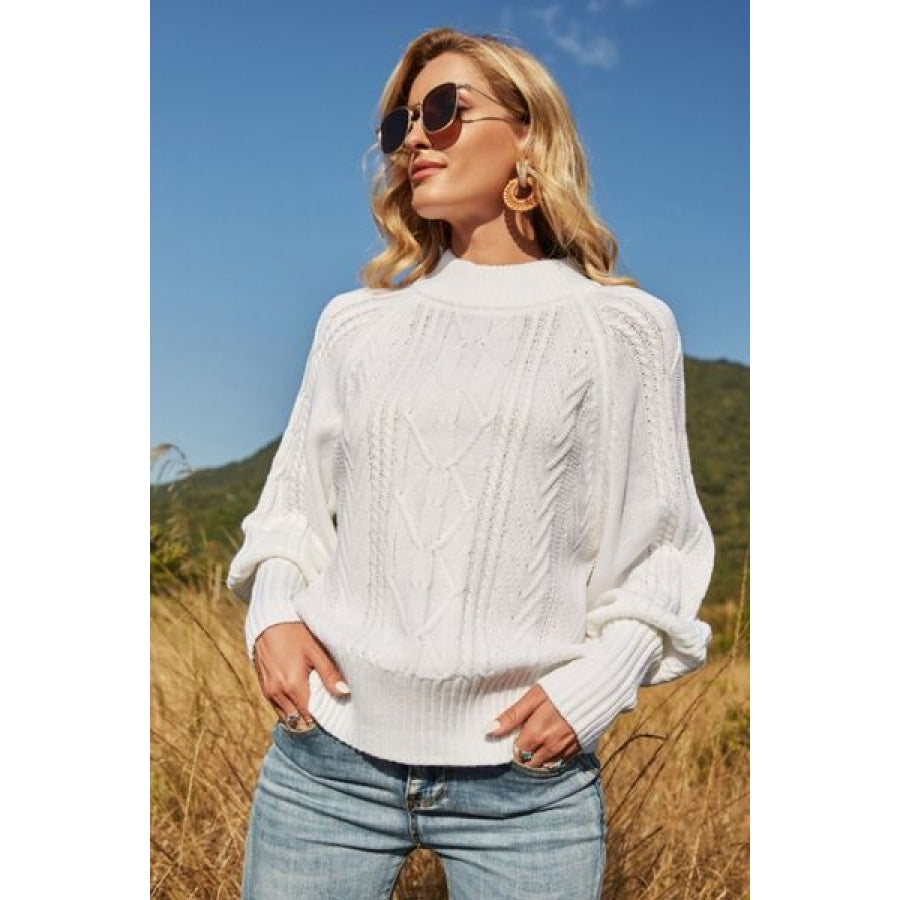 Ribbed Mock Neck Lantern Sleeve Sweater Clothing