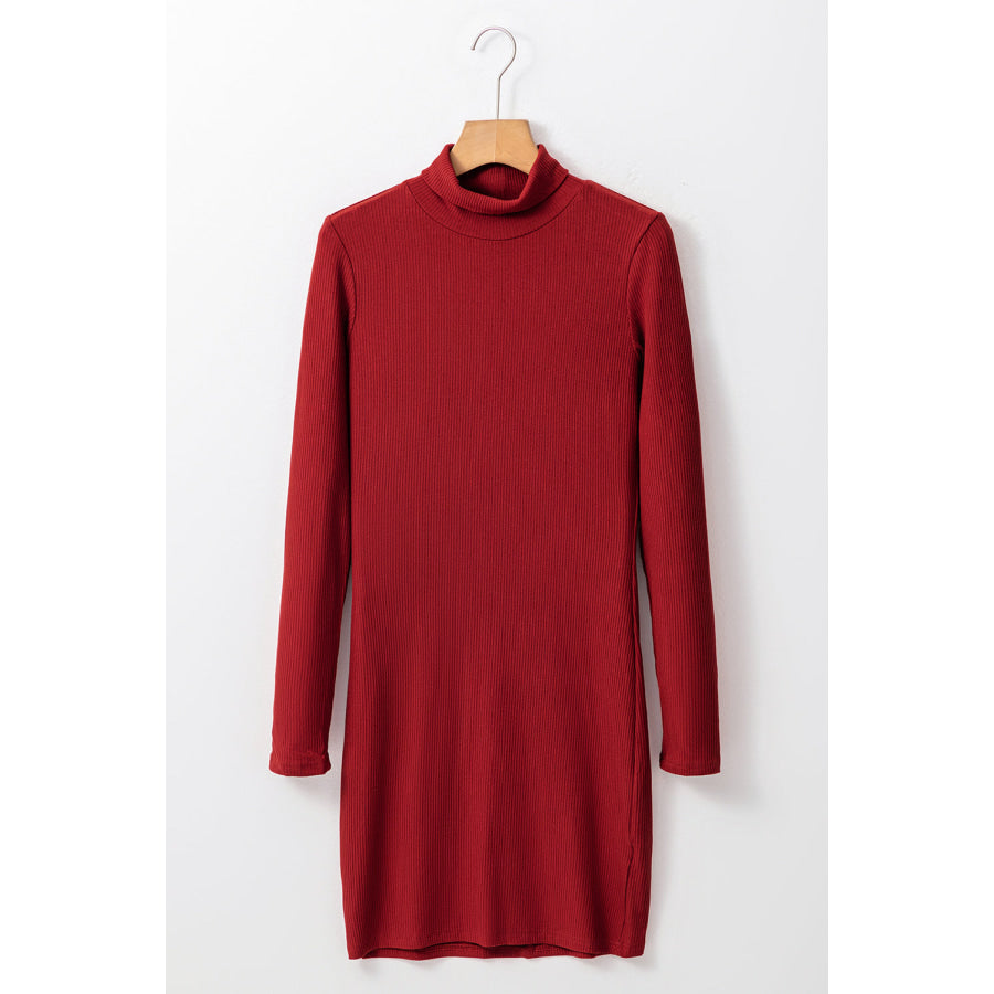 Ribbed Mock Neck Long Sleeve Mini Dress Apparel and Accessories