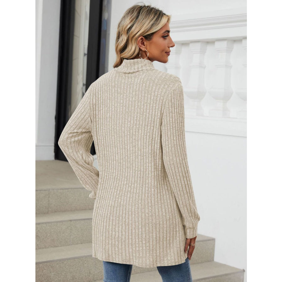 Ribbed Mock Neck Long Sleeve T-Shirt Apparel and Accessories