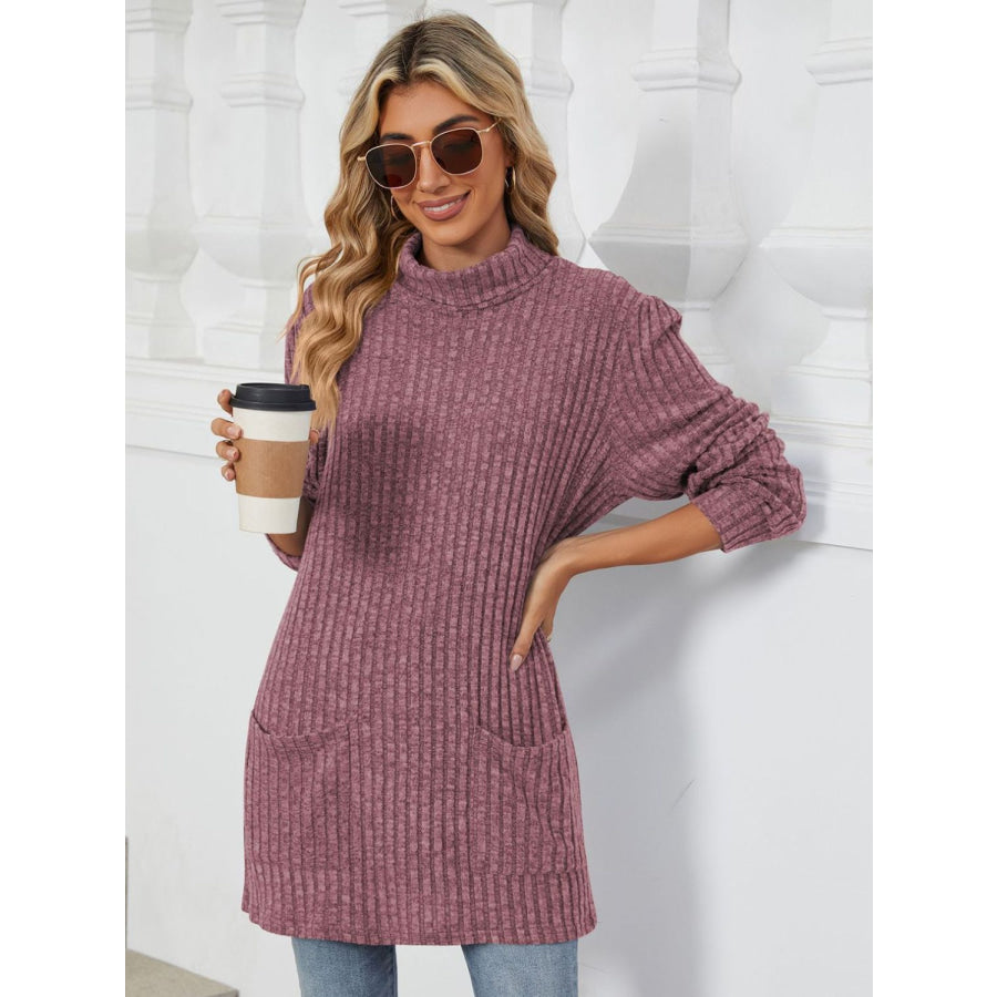 Ribbed Mock Neck Long Sleeve T-Shirt Apparel and Accessories