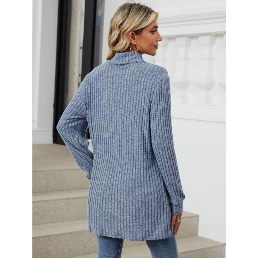 Ribbed Mock Neck Long Sleeve T-Shirt Apparel and Accessories