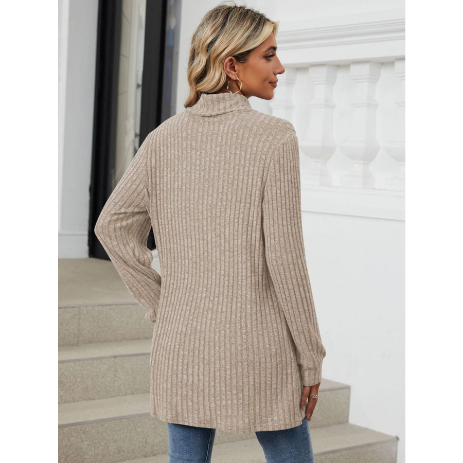 Ribbed Mock Neck Long Sleeve T-Shirt Apparel and Accessories