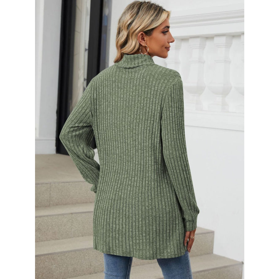 Ribbed Mock Neck Long Sleeve T-Shirt Apparel and Accessories