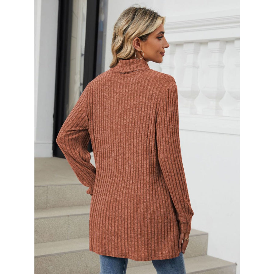 Ribbed Mock Neck Long Sleeve T-Shirt Apparel and Accessories