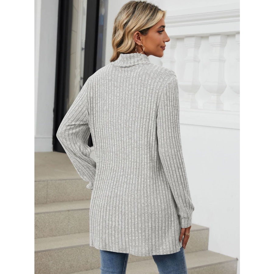 Ribbed Mock Neck Long Sleeve T-Shirt Apparel and Accessories