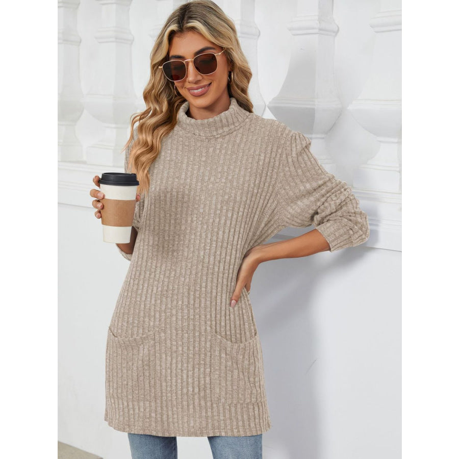 Ribbed Mock Neck Long Sleeve T-Shirt Apparel and Accessories