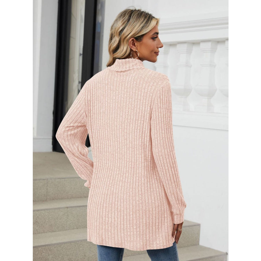 Ribbed Mock Neck Long Sleeve T-Shirt Apparel and Accessories