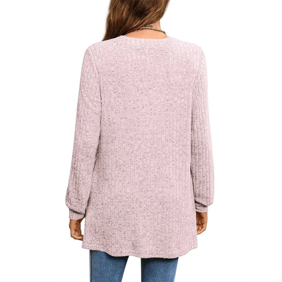 Ribbed Notched Long Sleeve T-Shirt Apparel and Accessories