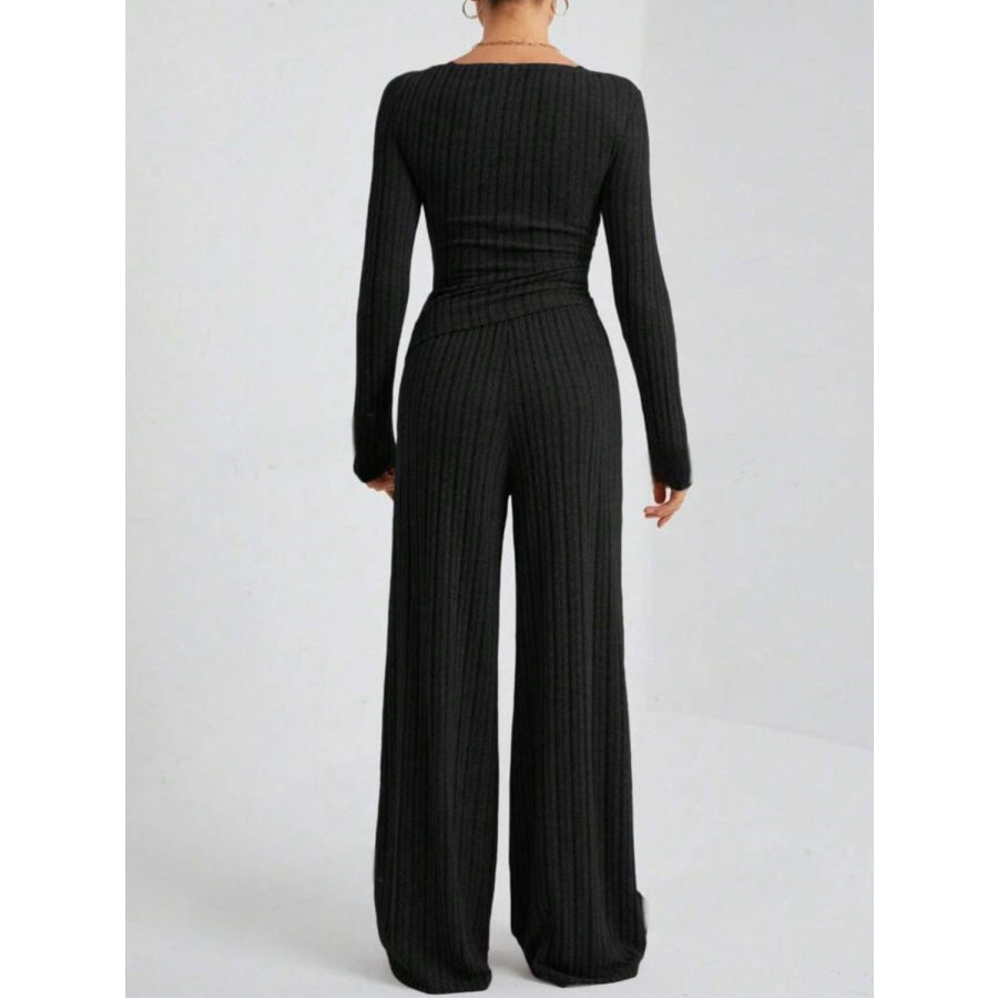 Ribbed Off-Shoulder Top and Pants Set Apparel and Accessories