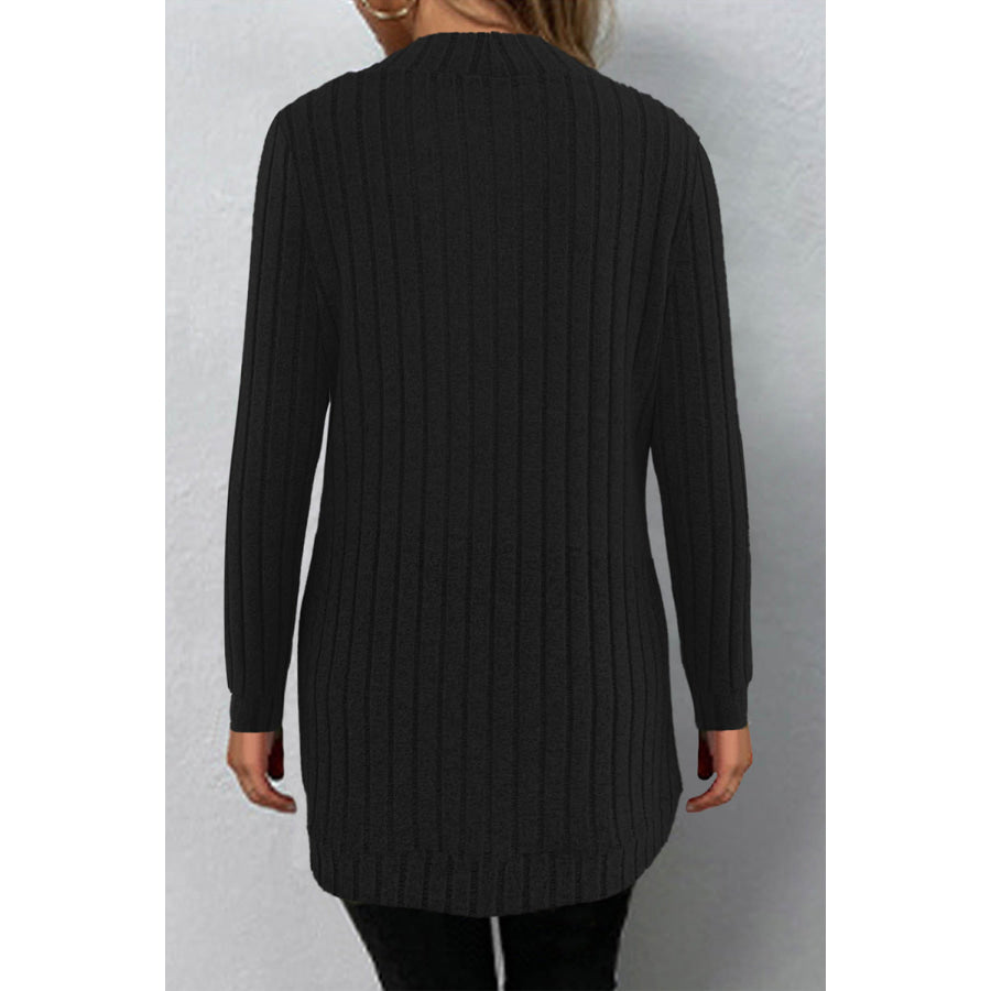 Ribbed Open Front Long Sleeve Cardigan Apparel and Accessories