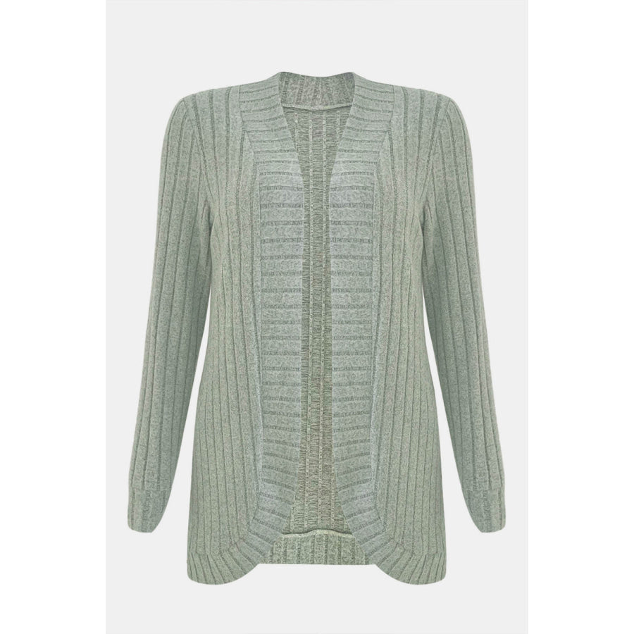 Ribbed Open Front Long Sleeve Cardigan Apparel and Accessories