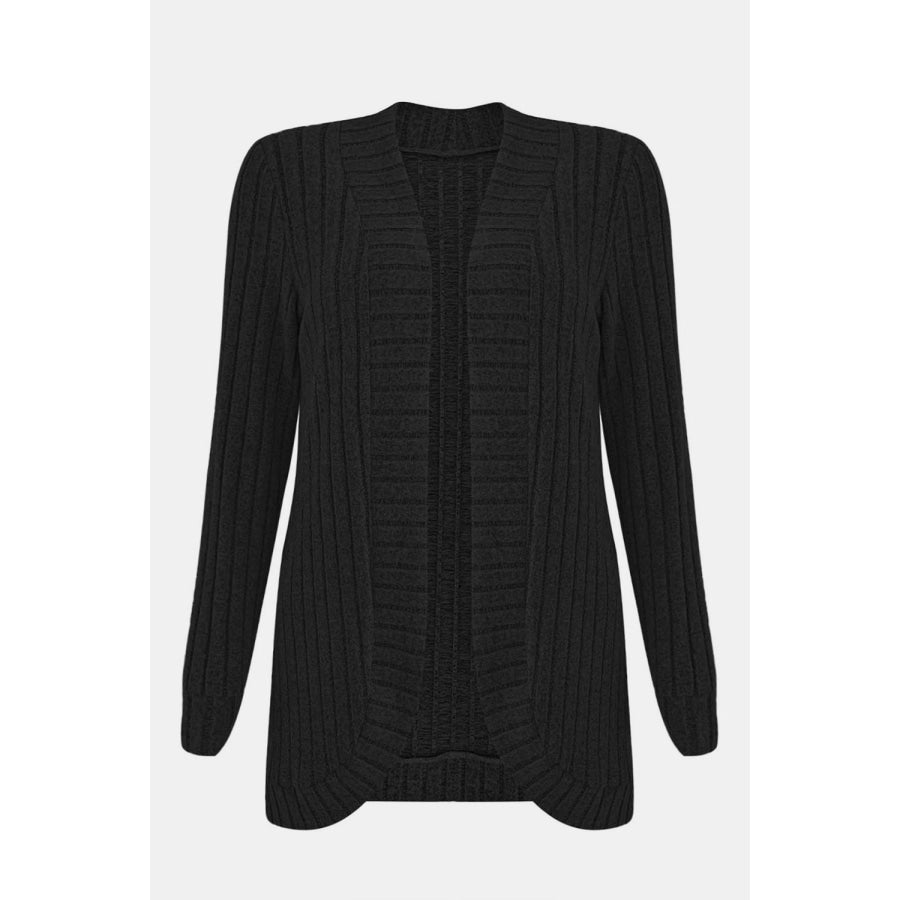 Ribbed Open Front Long Sleeve Cardigan Apparel and Accessories