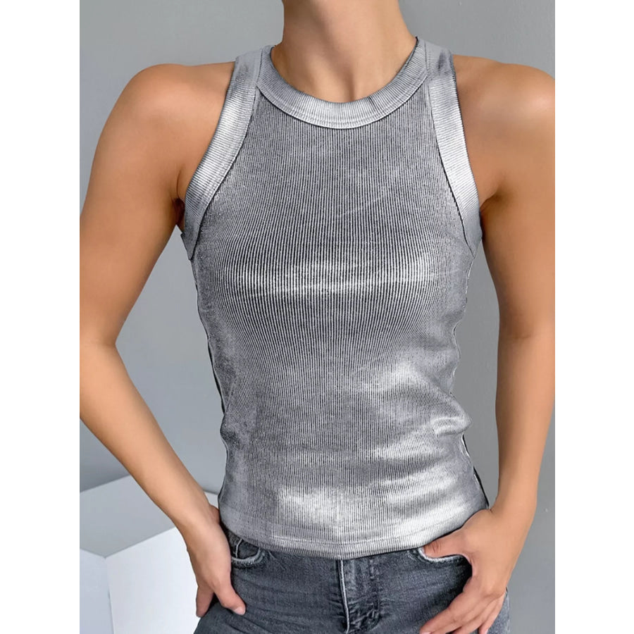 Ribbed Racerback Tank Top Silver / S Apparel and Accessories