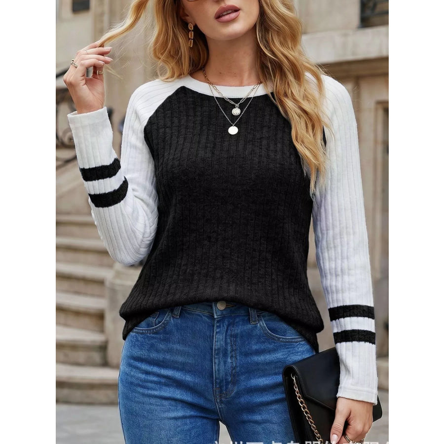 Ribbed Raglan Sleeve T-Shirt Black / S Apparel and Accessories
