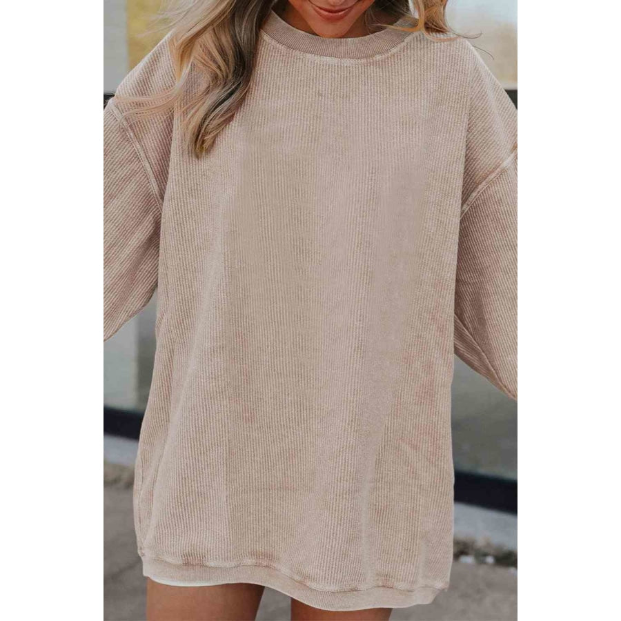 Ribbed Round Neck Drop Shoulder Sweatshirt