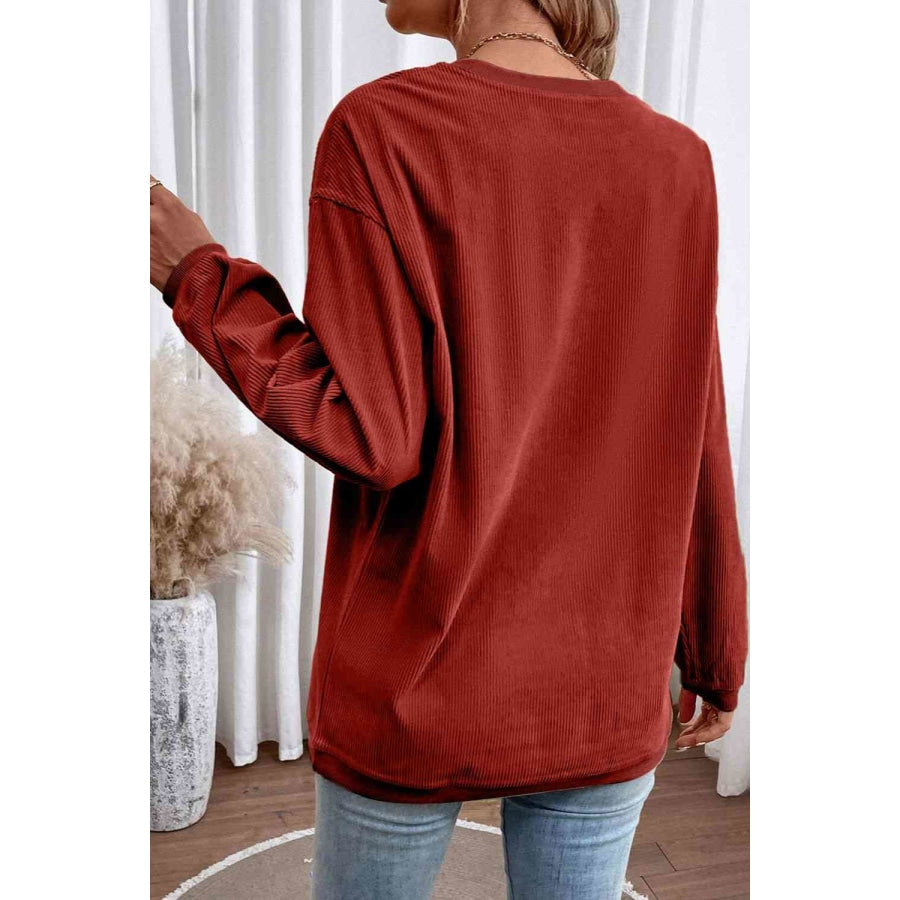 Ribbed Round Neck Drop Shoulder Sweatshirt