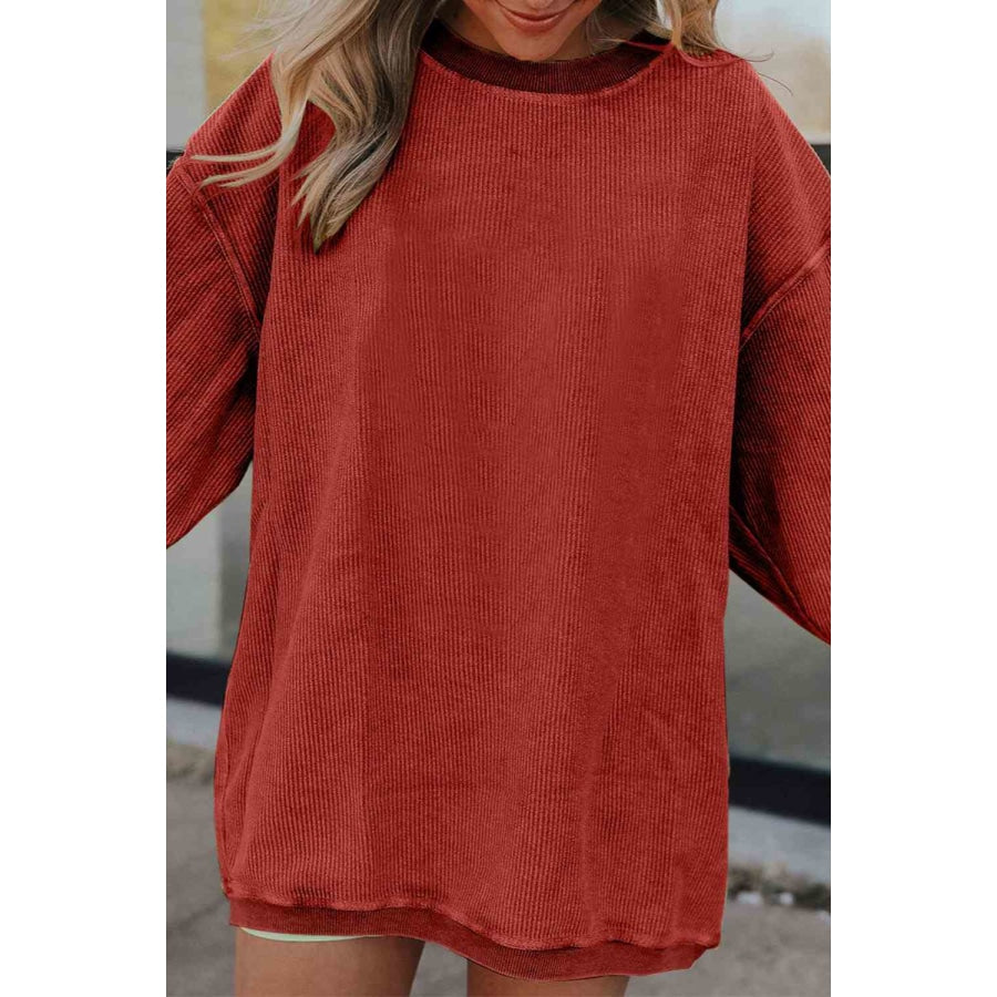 Ribbed Round Neck Drop Shoulder Sweatshirt