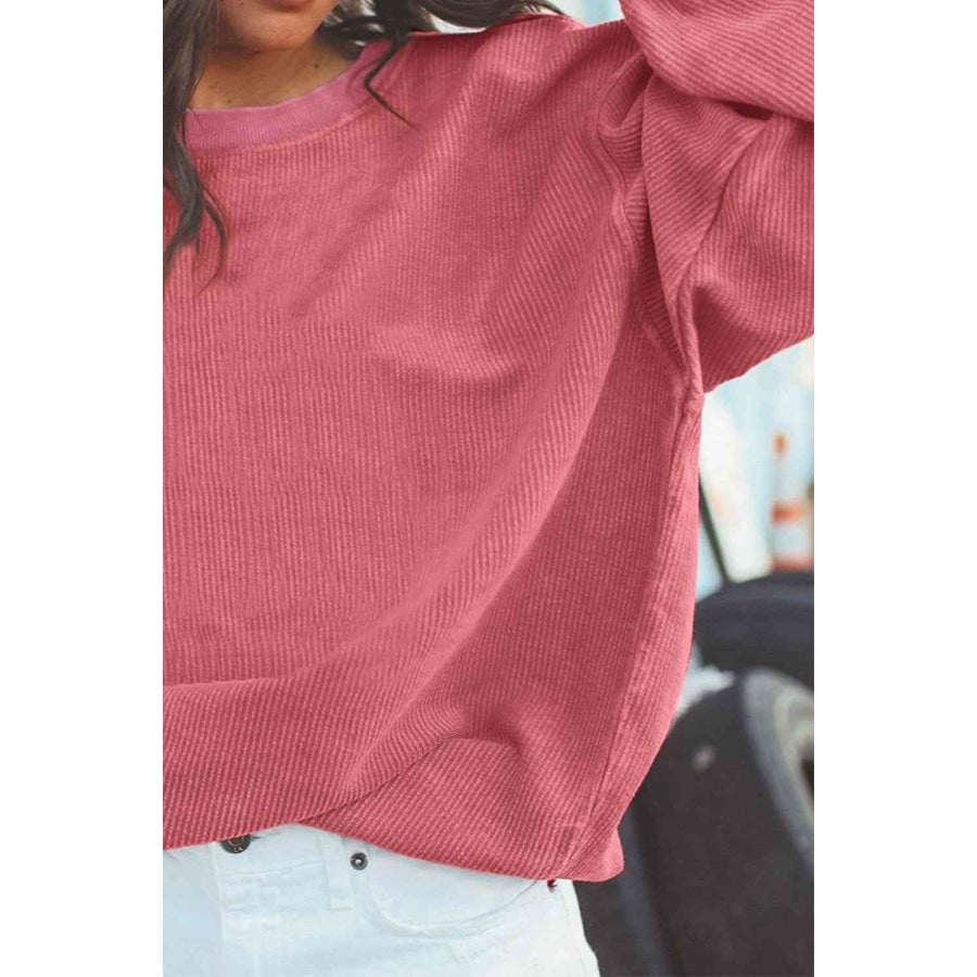 Ribbed Round Neck Drop Shoulder Sweatshirt