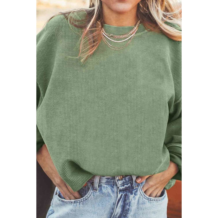 Ribbed Round Neck Drop Shoulder Sweatshirt