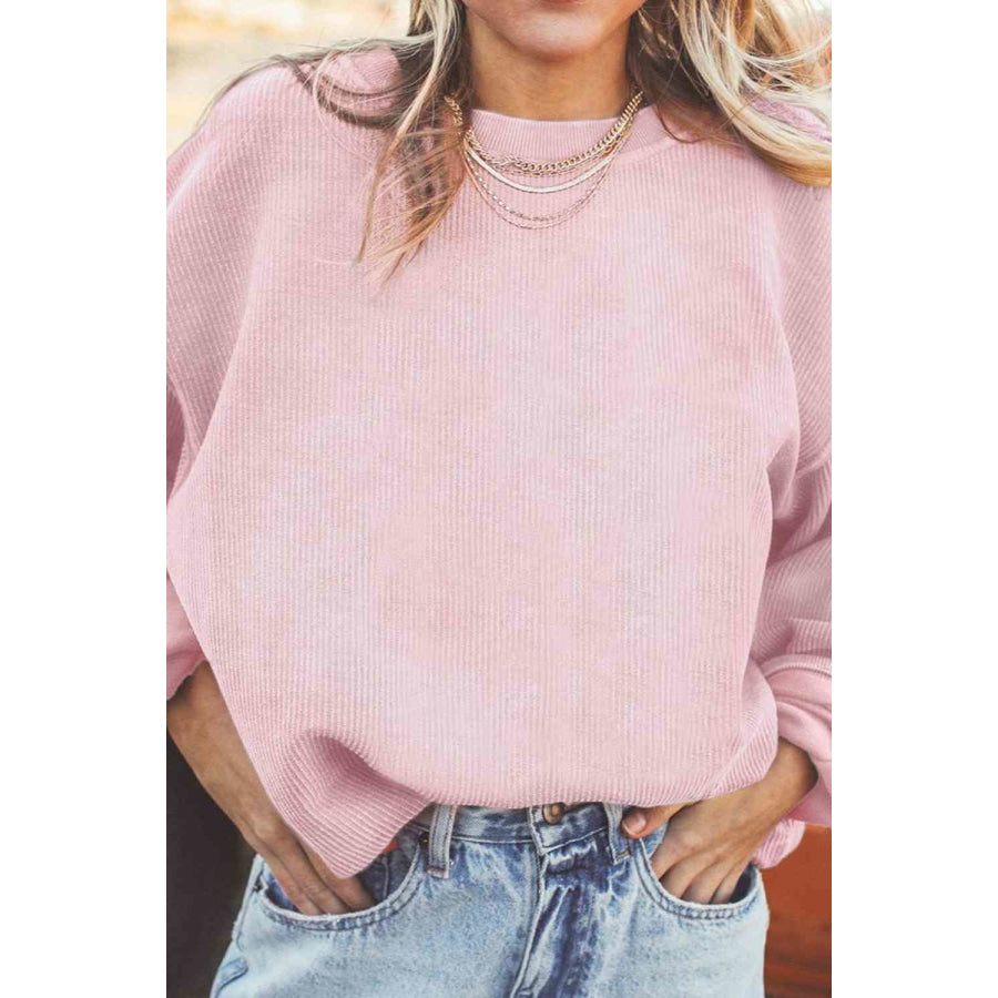 Ribbed Round Neck Drop Shoulder Sweatshirt