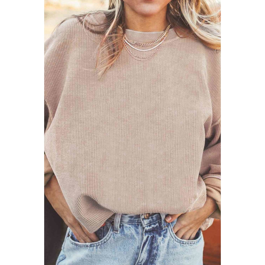 Ribbed Round Neck Drop Shoulder Sweatshirt