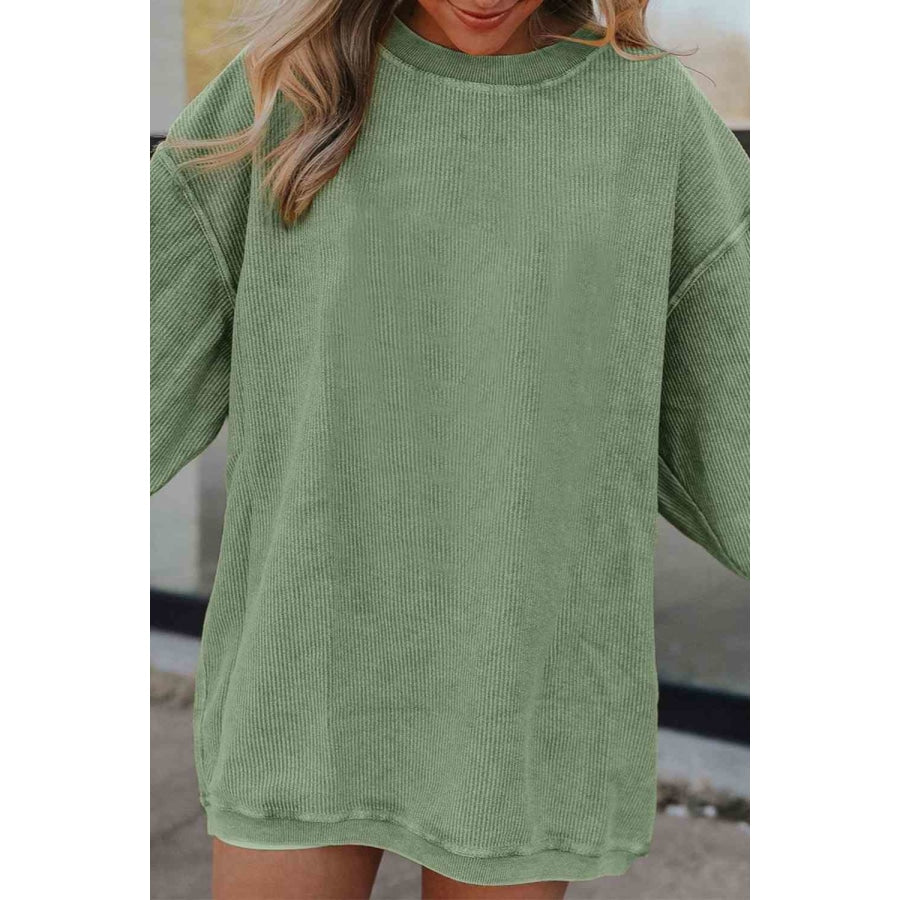 Ribbed Round Neck Drop Shoulder Sweatshirt