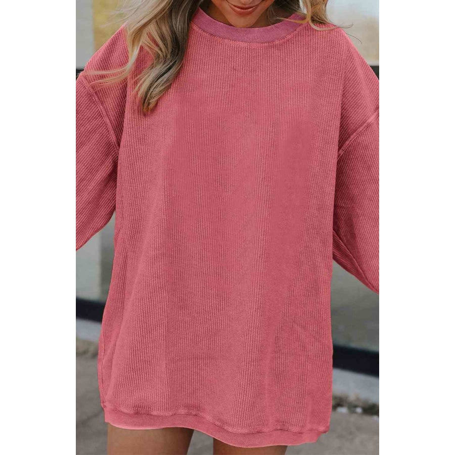 Ribbed Round Neck Drop Shoulder Sweatshirt