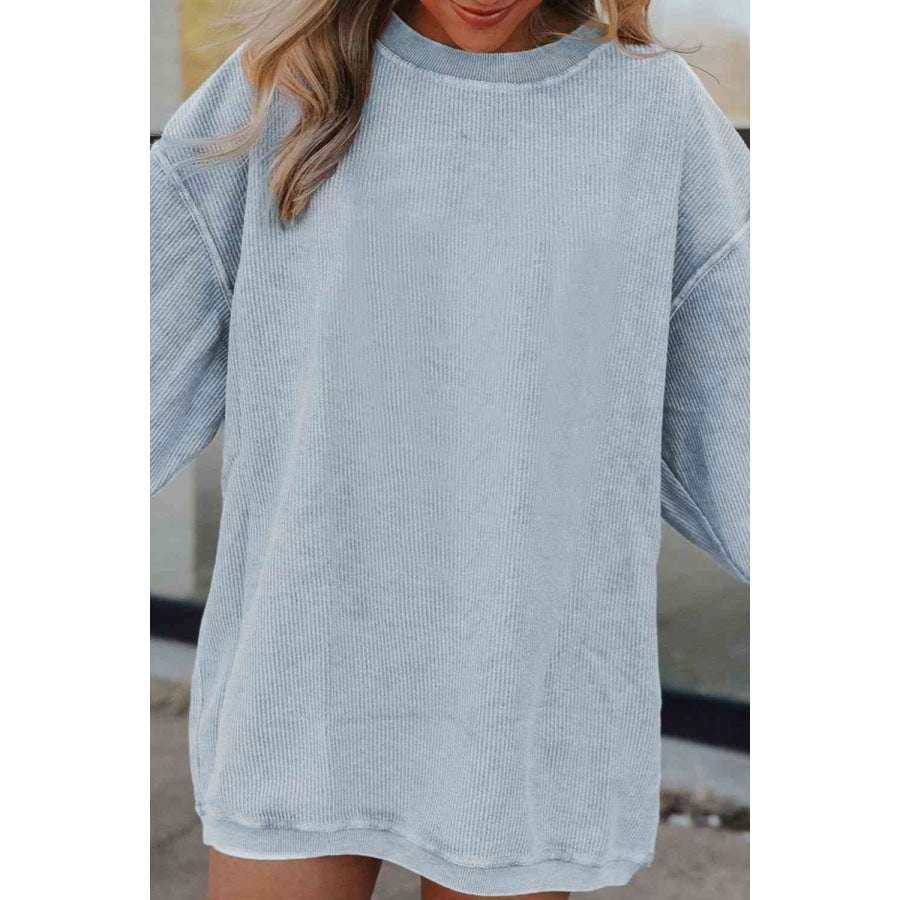 Ribbed Round Neck Drop Shoulder Sweatshirt