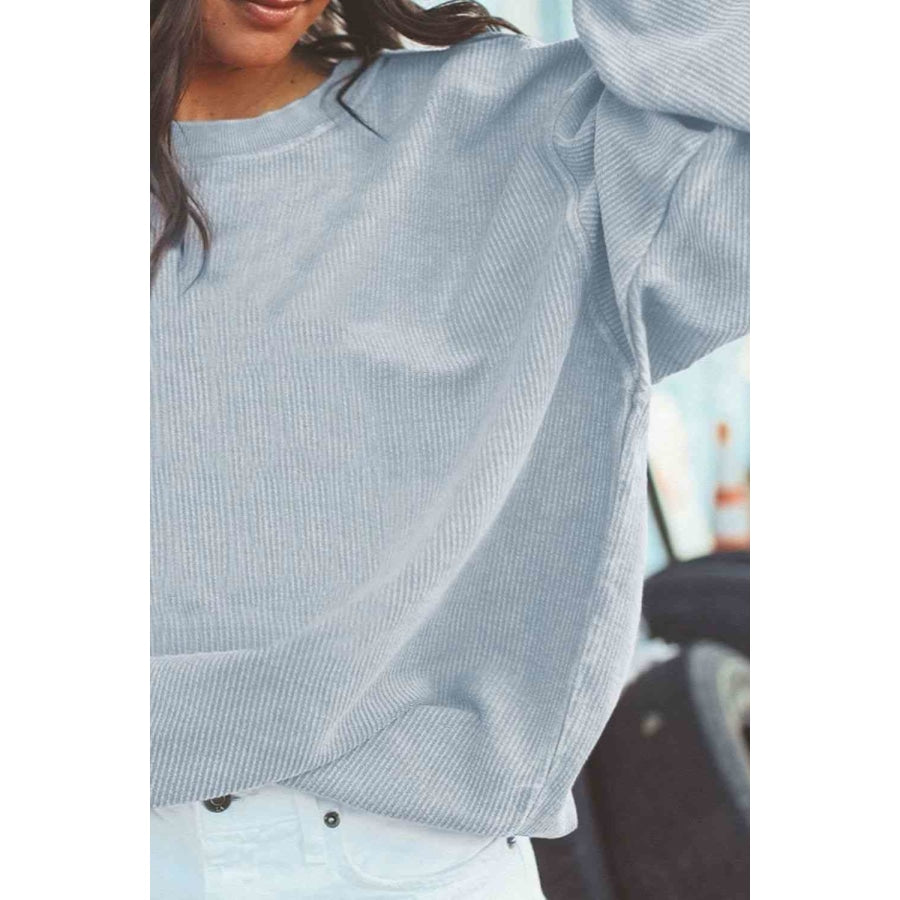 Ribbed Round Neck Drop Shoulder Sweatshirt