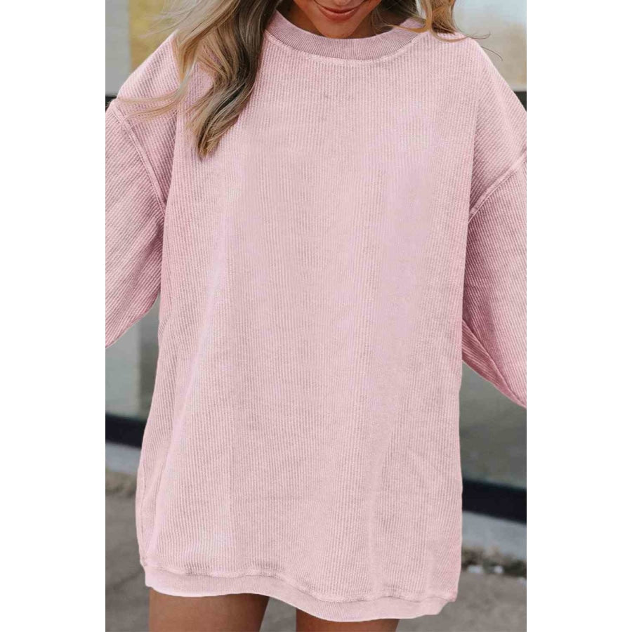 Ribbed Round Neck Drop Shoulder Sweatshirt