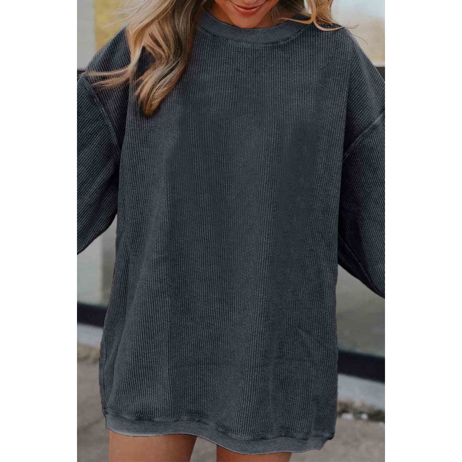 Ribbed Round Neck Drop Shoulder Sweatshirt