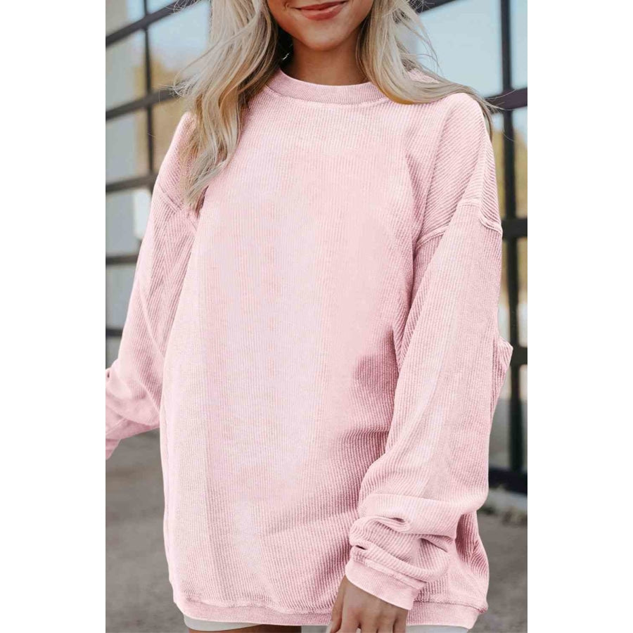 Ribbed Round Neck Drop Shoulder Sweatshirt