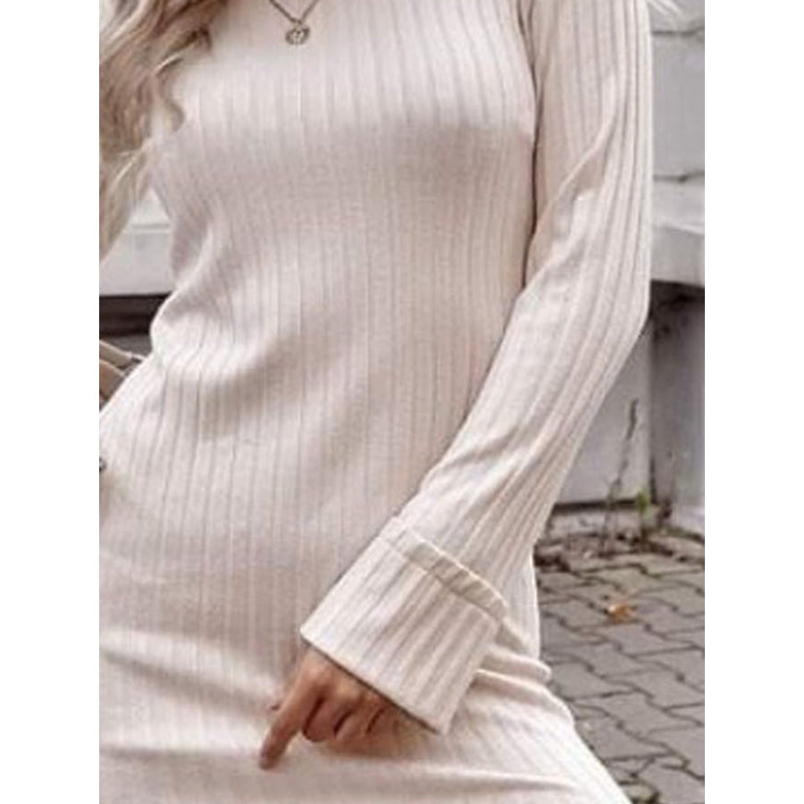 Ribbed Round Neck Long Sleeve Dress