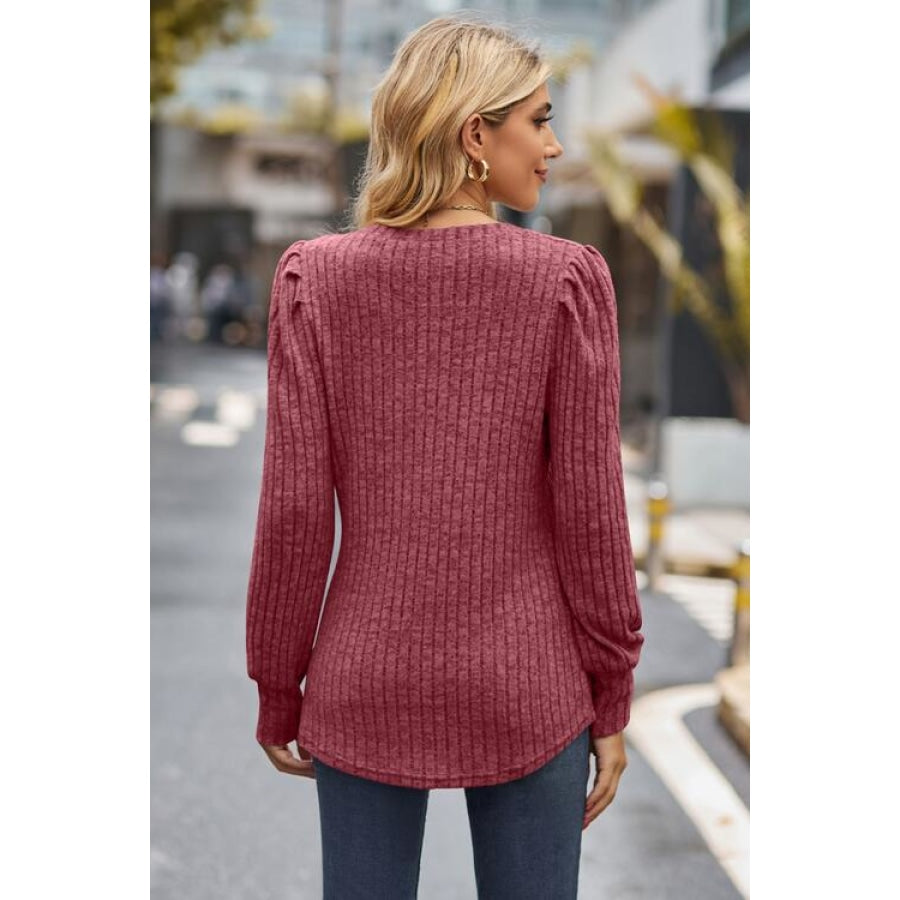 Ribbed Round Neck Long Sleeve Knit Top Clothing