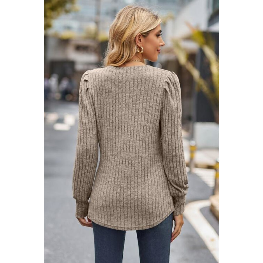 Ribbed Round Neck Long Sleeve Knit Top Clothing