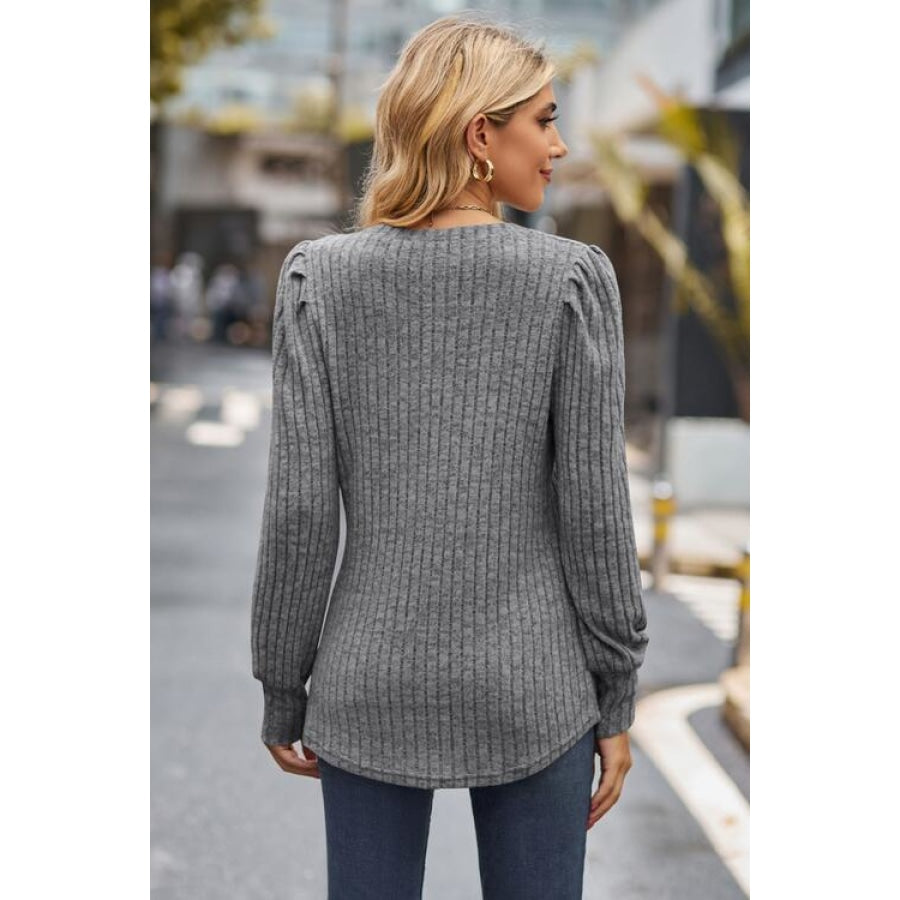 Ribbed Round Neck Long Sleeve Knit Top Clothing