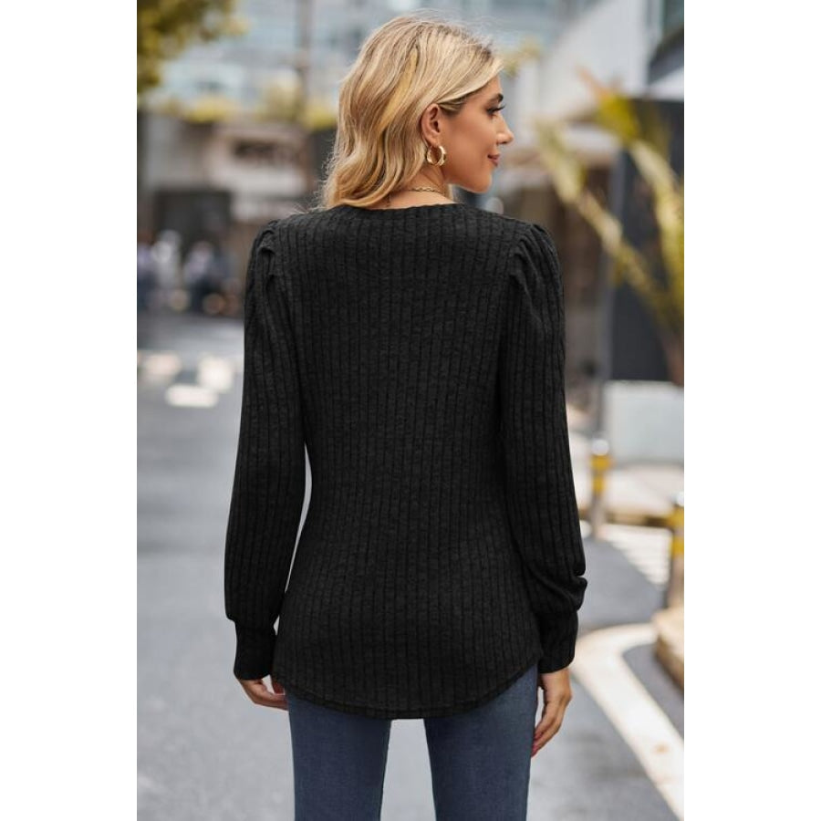 Ribbed Round Neck Long Sleeve Knit Top Clothing