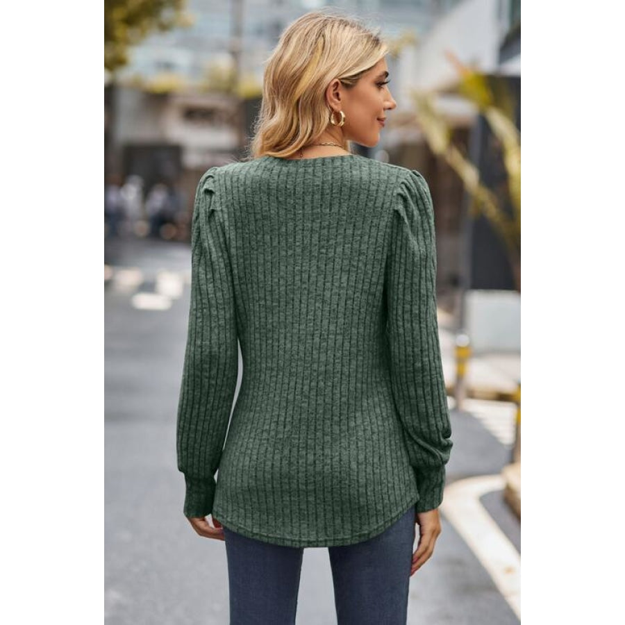 Ribbed Round Neck Long Sleeve Knit Top Clothing