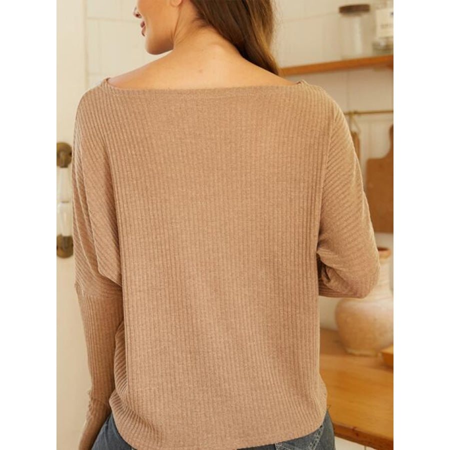 Ribbed Round Neck Long Sleeve Knit Top Camel / S