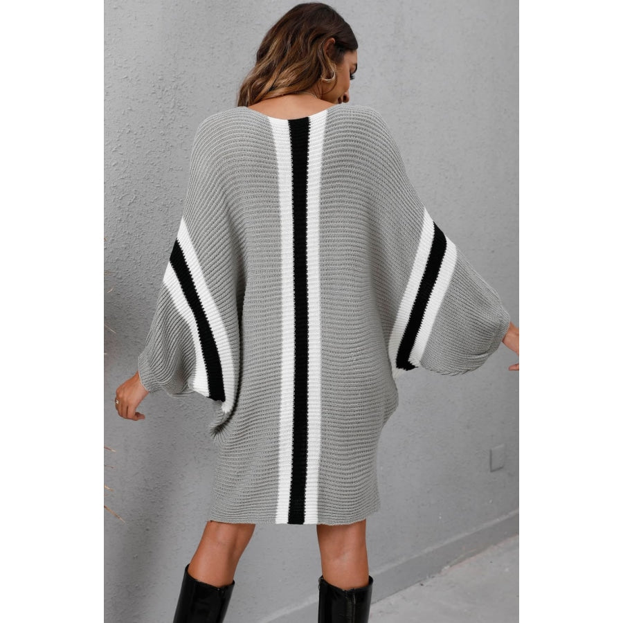 Ribbed Round Neck Long Sleeve Sweater Dress