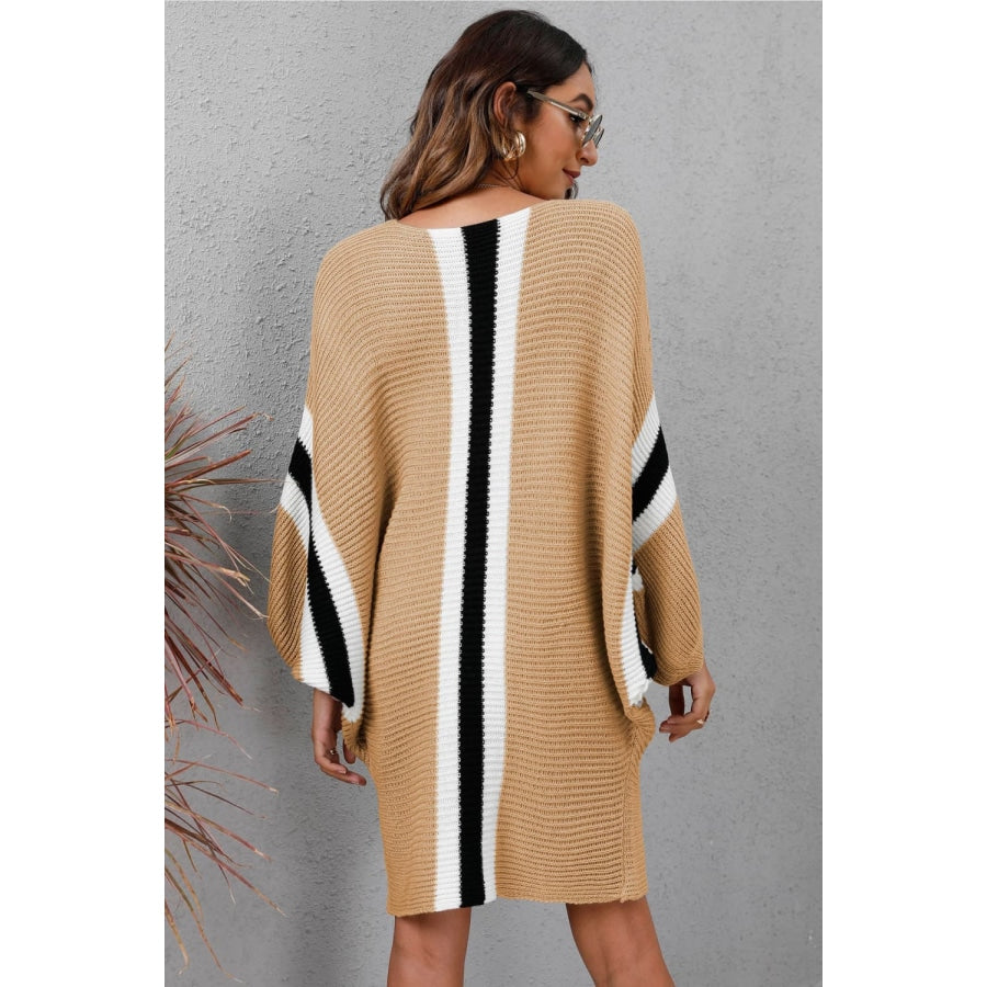 Ribbed Round Neck Long Sleeve Sweater Dress