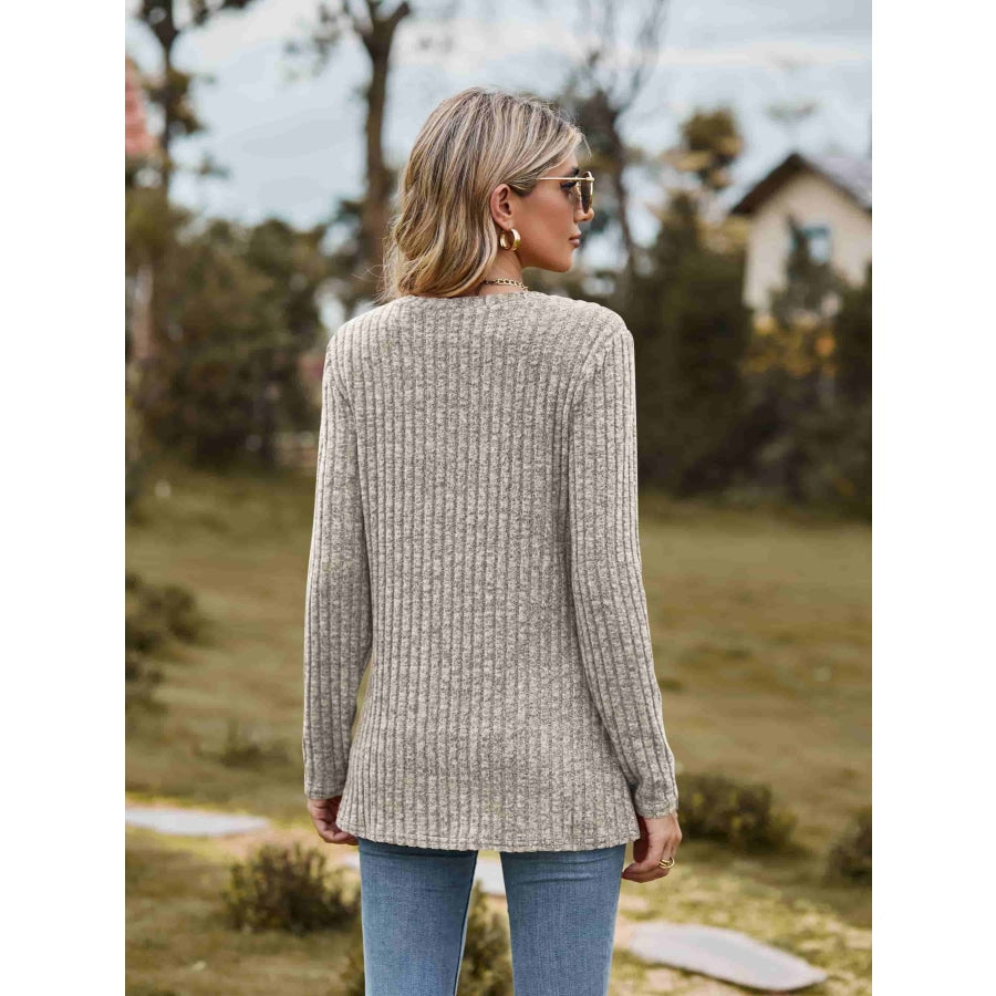 Ribbed Round Neck Long Sleeve Tee