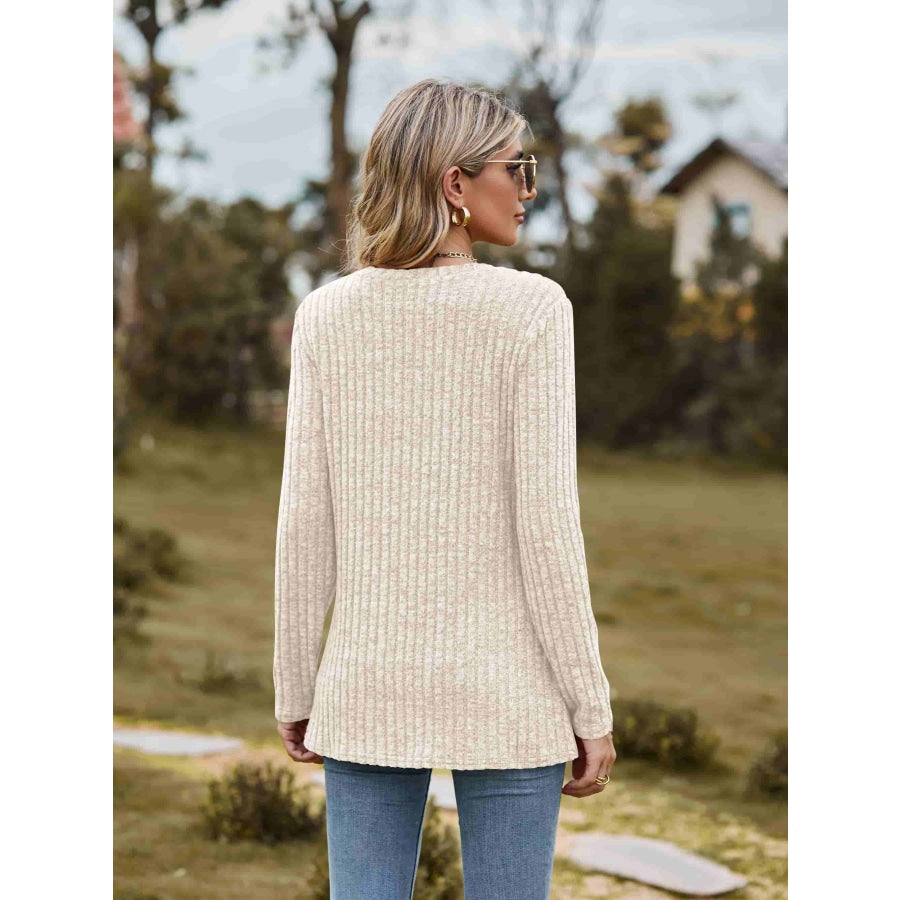 Ribbed Round Neck Long Sleeve Tee