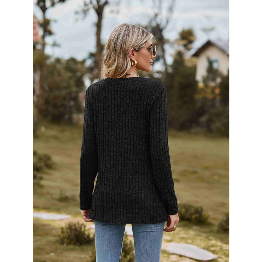 Ribbed Round Neck Long Sleeve Tee