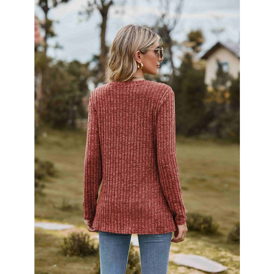 Ribbed Round Neck Long Sleeve Tee