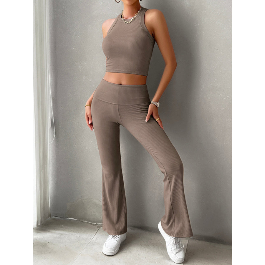 Ribbed Round Neck Tank and Pants Set Apparel and Accessories