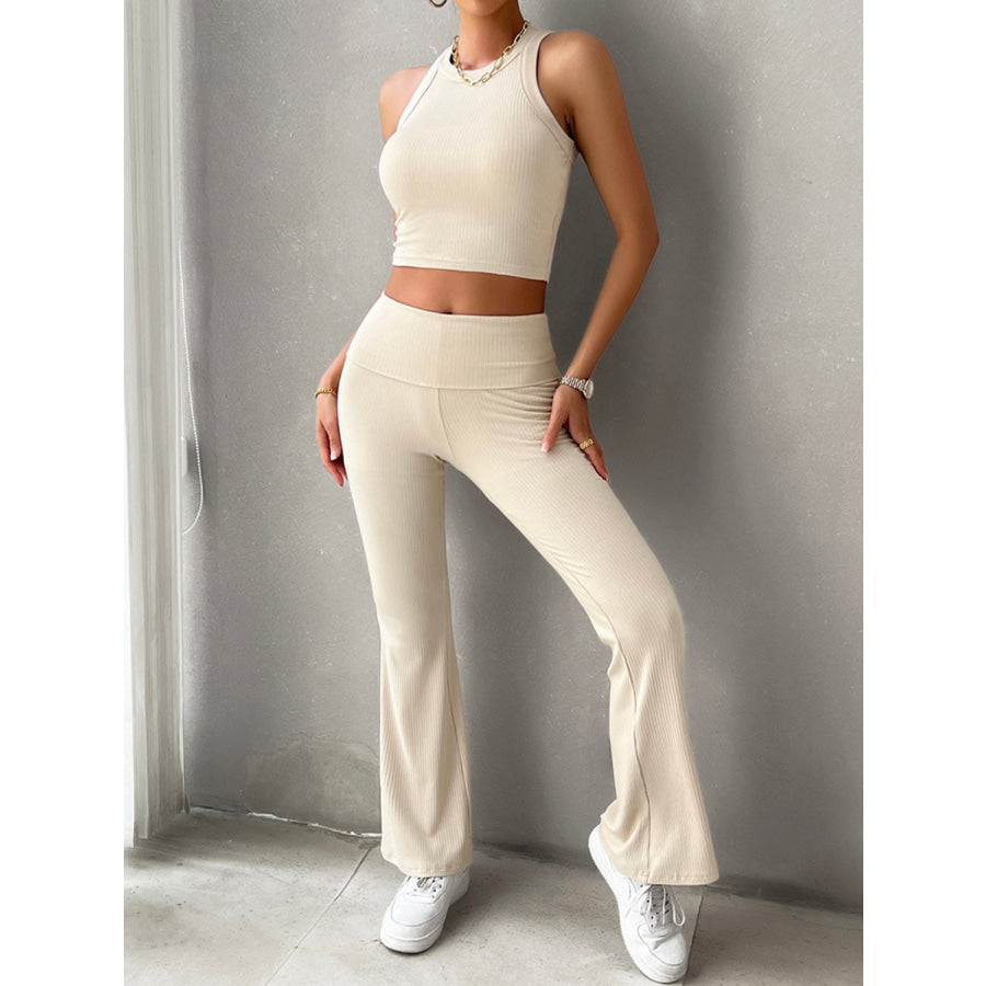 Ribbed Round Neck Tank and Pants Set Apparel and Accessories