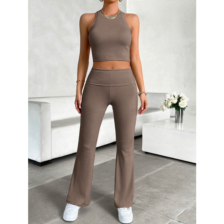 Ribbed Round Neck Tank and Pants Set Apparel and Accessories