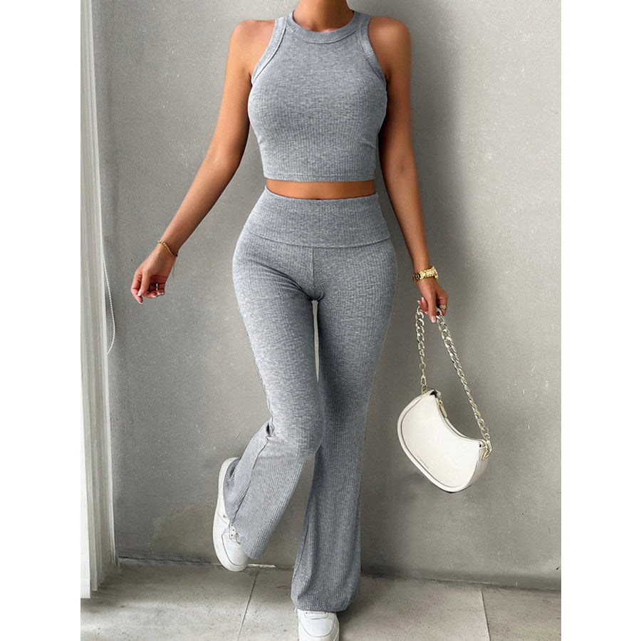 Ribbed Round Neck Tank and Pants Set Apparel and Accessories